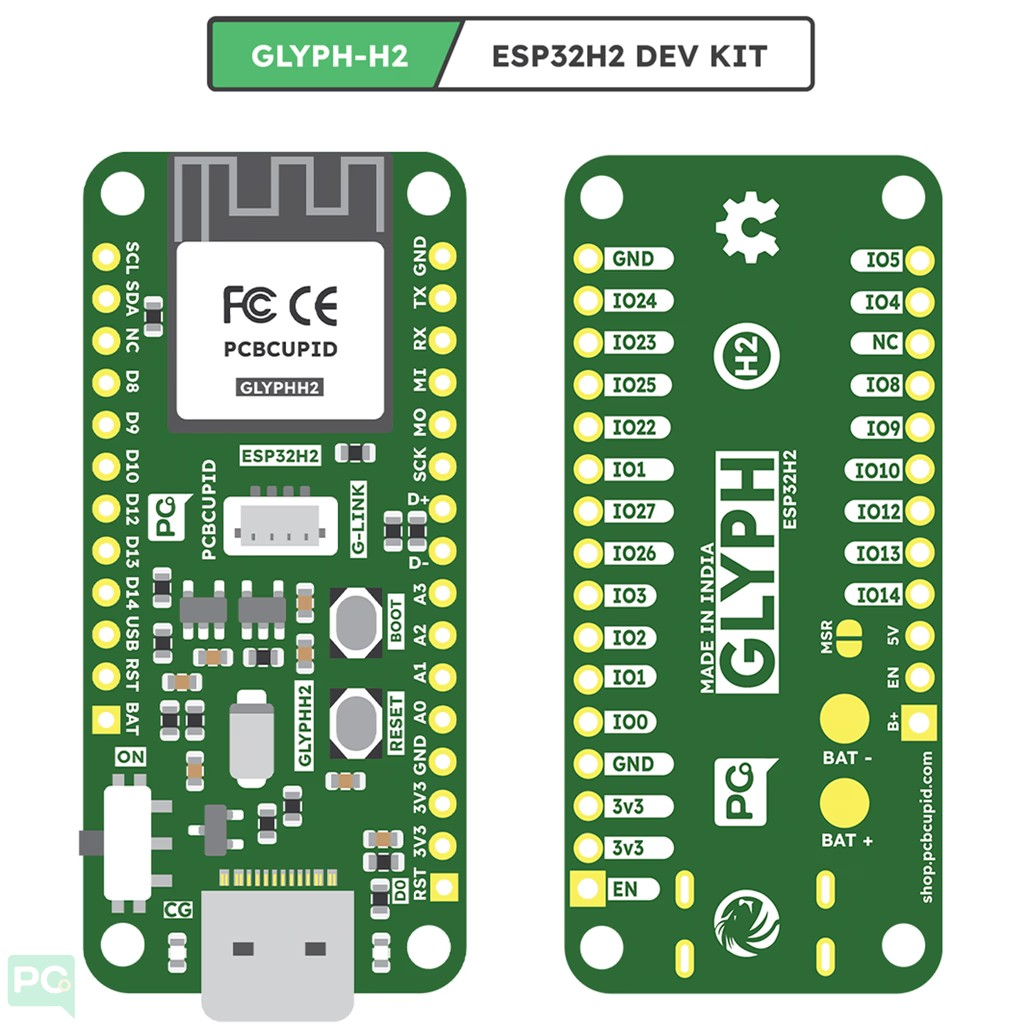 u8k968cj GLYPH H2 – Bluetooth / Zigbee Enabled ESP32H2 DEV Board with Case